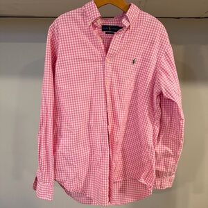 Ralph Lauren Pink Gingham Button Down Shirt Classic Fit Large